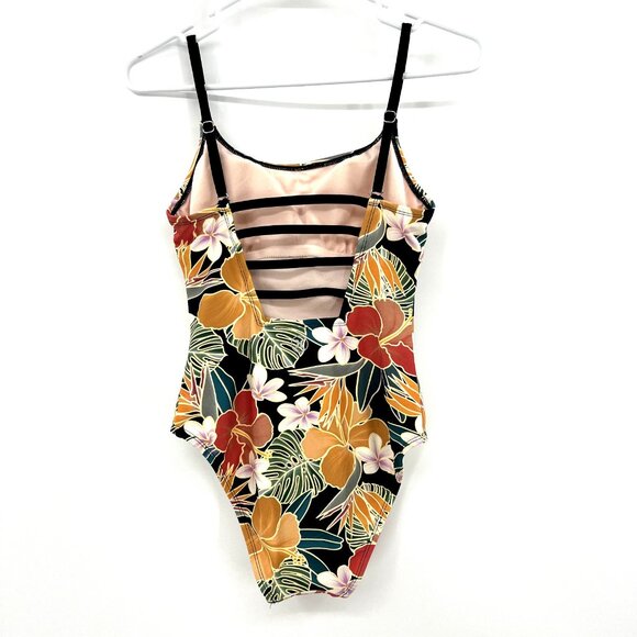 New Hurley Black Floral One Piece Open Back Swimsuit Womens Size XS - Picture 5 of 8
